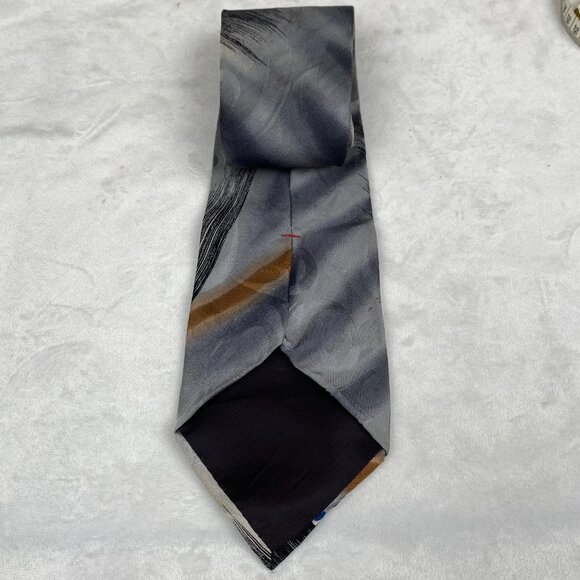 ZYLOS George Machado Neck Tie Mens 59x4 Abstract Black Gray Brown Classic SILK - Picture 2 of 5